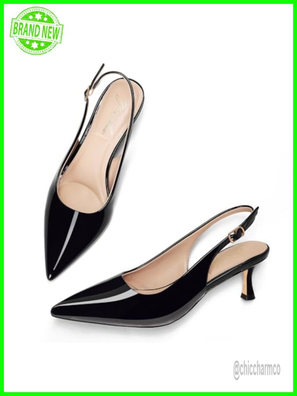 Kitten Heel Slingback Pumps Pointed Toe Women Low Heels Dressy Work Shoes Patent